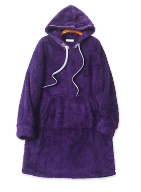 宽松懒人袍连帽卫衣裙 春秋新款中长款绒绒帽衫女装休闲上衣13422