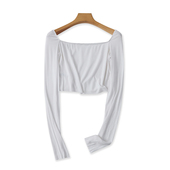 修身 一字肩短款 女套头上衣18063 长袖 弹力打底衫 T恤小衫 春秋新款