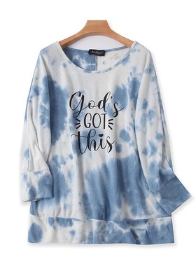 外贸长袖墨染卫衣T恤衫 春秋新款蝙蝠衫 女宽松大码休闲上衣08113