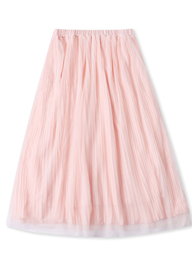 松紧腰网纱半身裙 夏季新款显瘦百褶裙 女士A字裙中长款裙子13211