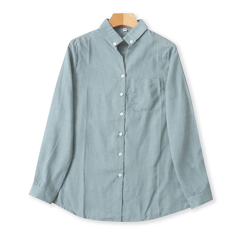 女士翻领棉衬衫 秋季新款长袖衬衣 宽松休闲纽扣开衫 薄上衣17504