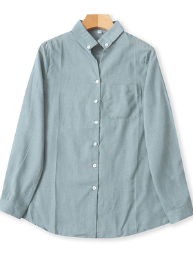 女士翻领棉衬衫 秋季新款长袖衬衣 宽松休闲纽扣开衫 薄上衣17504