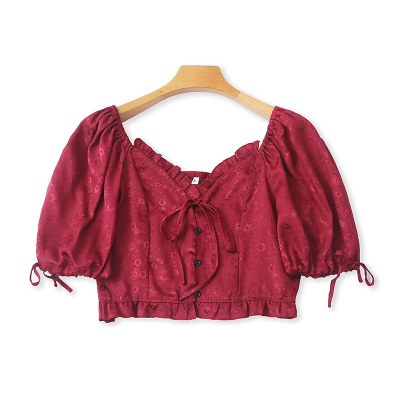 法式系带上衣女短款上衣洋气性感