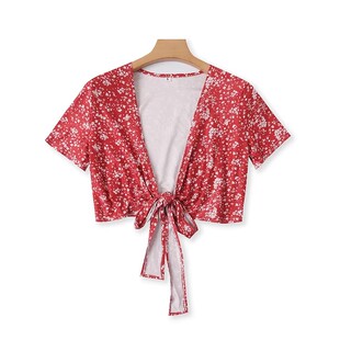 碎花系带短款 坎肩 上衣 17443 短袖 显瘦外搭罩衫 新款 夏季 披肩 时尚