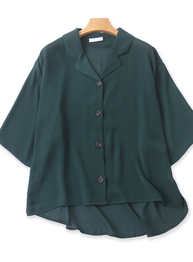 短袖宽松雪纺衫 夏季新款翻领纽扣衬衫 错层显瘦女大版上衣 06064