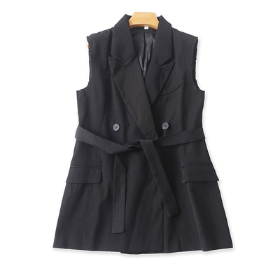 时尚毛边西装领马甲中长款气质