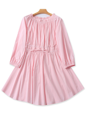 棉质松紧腰连衣裙 春夏季新款7分袖时尚中长款收腰A字裙子女24124