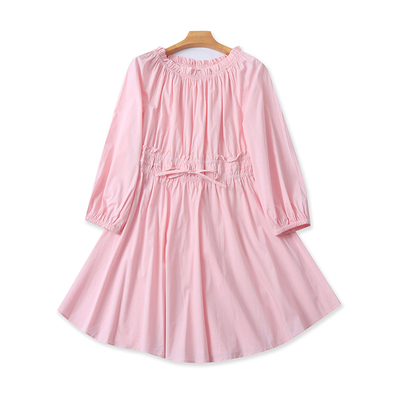 棉质松紧腰收腰A字连衣裙