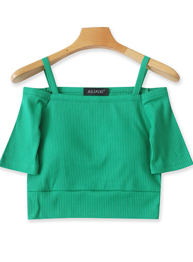 吊带露肩小衫 夏季新款短款上衣 百搭显瘦修身女士打底T恤衫10231