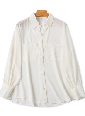 雪纺长袖翻领衬衫 夏季新款微透宽松休闲薄款衬衣女纯色上衣22034