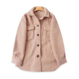 外贸翻领羊羔绒外套 秋冬新款宽松休闲女装长袖时尚保暖上衣20462