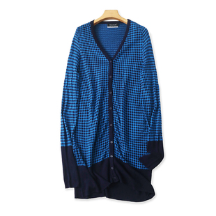 春新款 V领格子衫 针织开衫 宽松毛衣上衣外搭披肩I 长袖 中长款