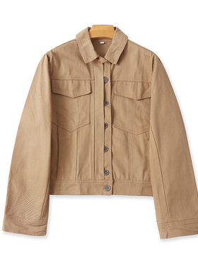 工装风翻领夹克衫 春秋新款显瘦女纽扣开衫上衣宽松长袖外套15504