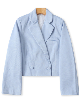 外贸翻领长袖外套 春秋新款休闲宽松短款西装女开衫高腰西服07134