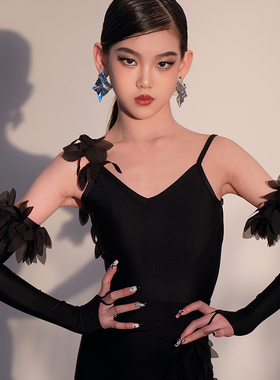 星辰舞服拉丁舞练习套装女儿童成人新款黑色飘逸显摆显身材演出服