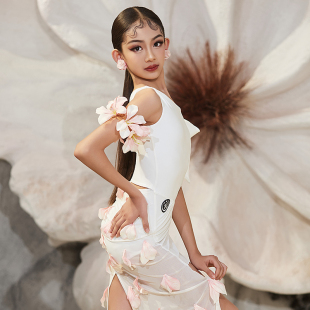 星辰舞服拉丁舞花服比赛服花朵纯白法式优雅清新女童成人演出服