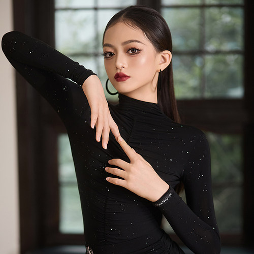 星木漾拉丁舞服「星黛幻光」秋冬新品细闪抽褶拉丁舞练习套装