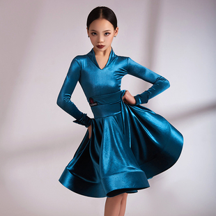 星辰舞服2024新款拉丁舞体协比赛规定服网红同款孔雀蓝A19074