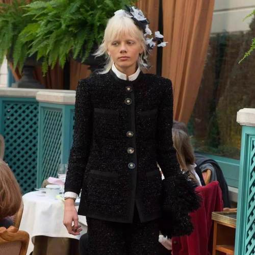 飞艇巡航手工定制早秋大都会小风香粗花呢外套女黑款长袖单排扣