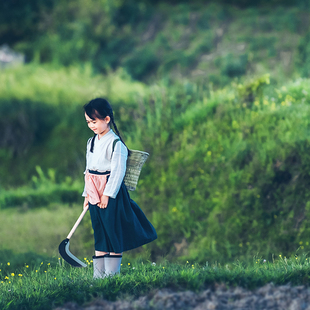 女孩唐装 复古纯色儿童拍照摄影童装 女童汉服民族风纯棉原创中式