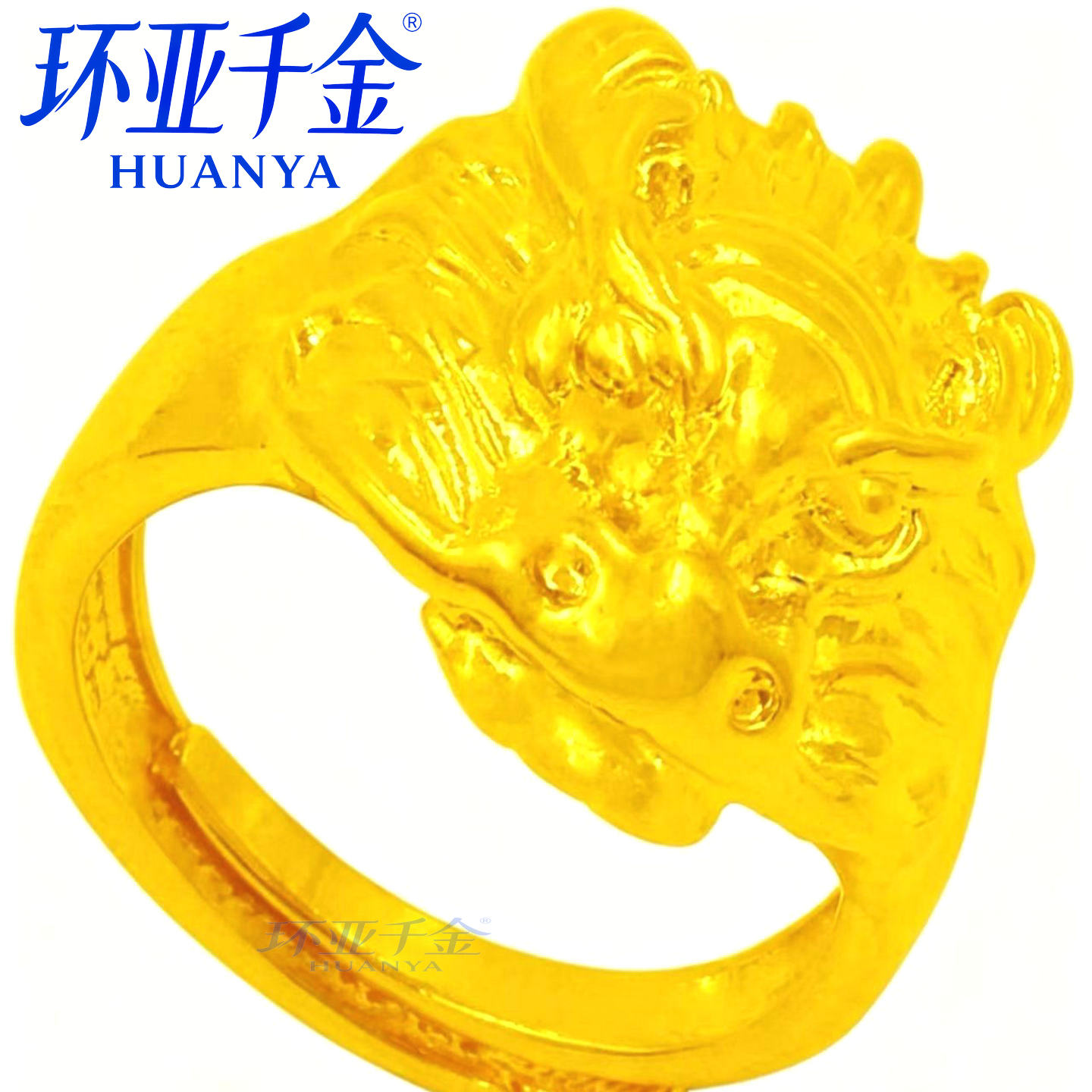 镀沙金男士龙头戒指开口欧美风戒