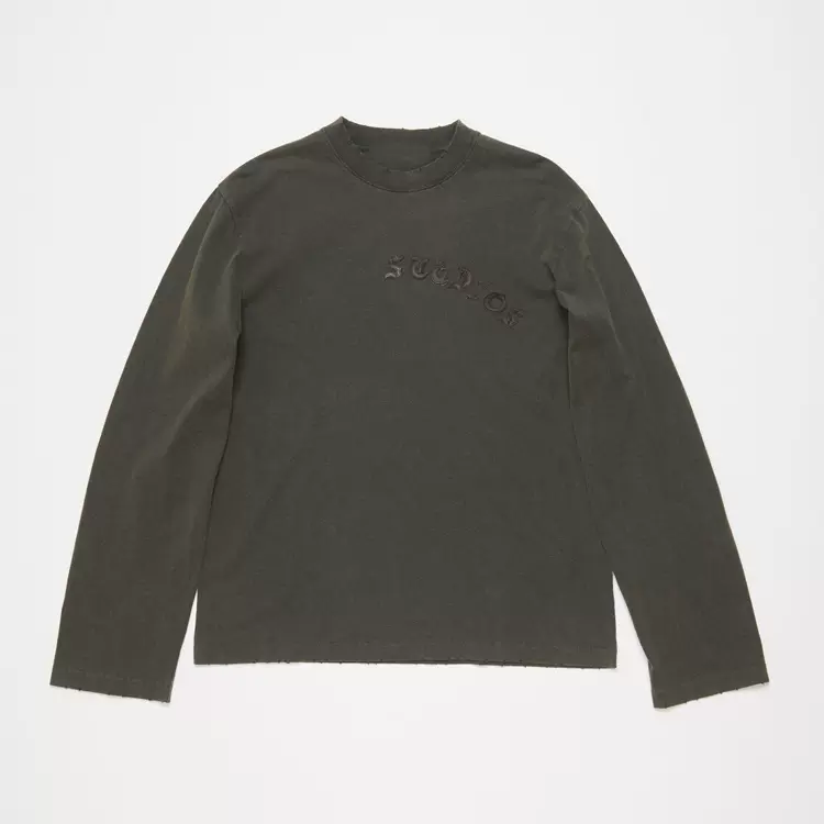 AC 做旧皮绣LOGO长袖T恤 黑褐 S-XL  3290#