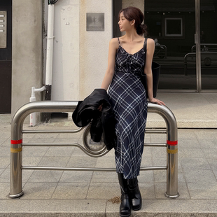 chic 吊带格纹连衣裙 韩国官网代购