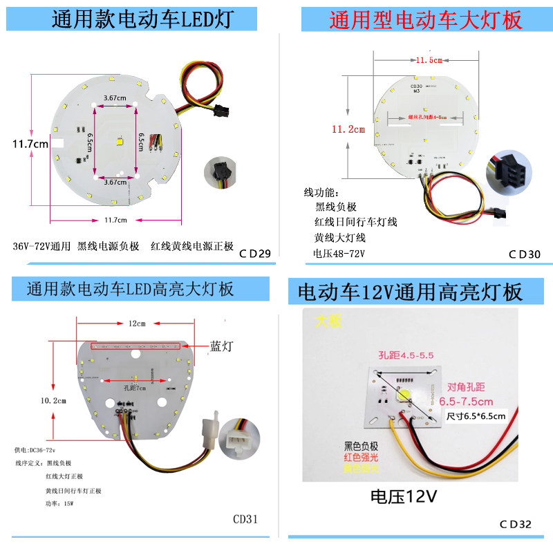 电动车电瓶车前照明大灯 二轮 三轮电动车LED照明灯 高亮透镜灯板