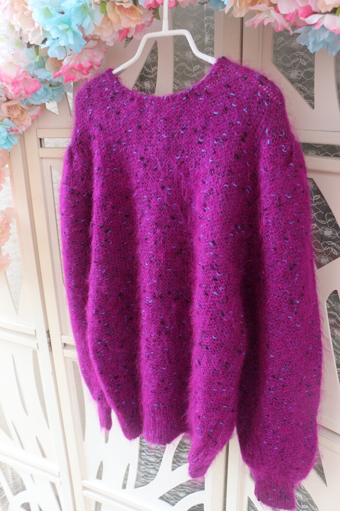 紫罗兰色大圆领宽松大板型欧美街拍高品质套头新品毛衣纯马海毛