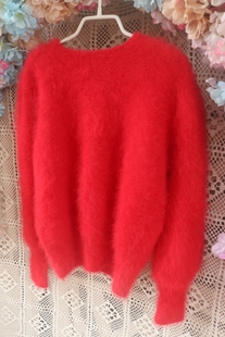 2020年新品 甜美兔毛 百搭显瘦毛衣套头时尚 网红大红长毛毛加厚冬款