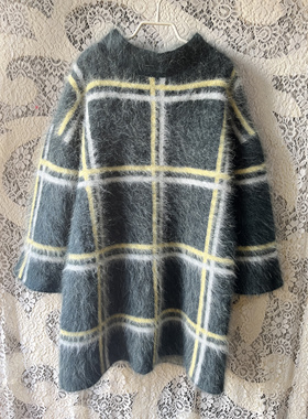 004004秋冬新款兔毛格纹高领厚实针织宽松套头毛衣简约大气