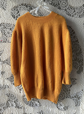 004春秋轻若无物圆领套头羊毛衫短袖打底衫女短款鹅黄色T恤毛衣