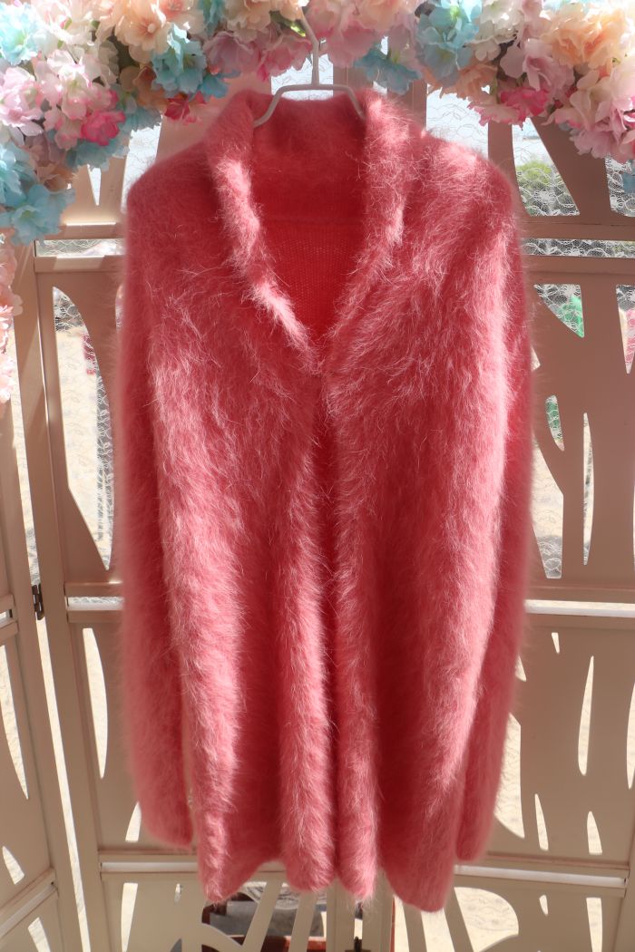 粉嘟嘟超长毛毛欧美高货唯美翻领中长款披肩开衫毛绒绒貂绒尖货