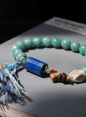 青金石八棱珠银珐琅蝴蝶手链