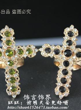 欧美风首饰品十字架水钻大戒指