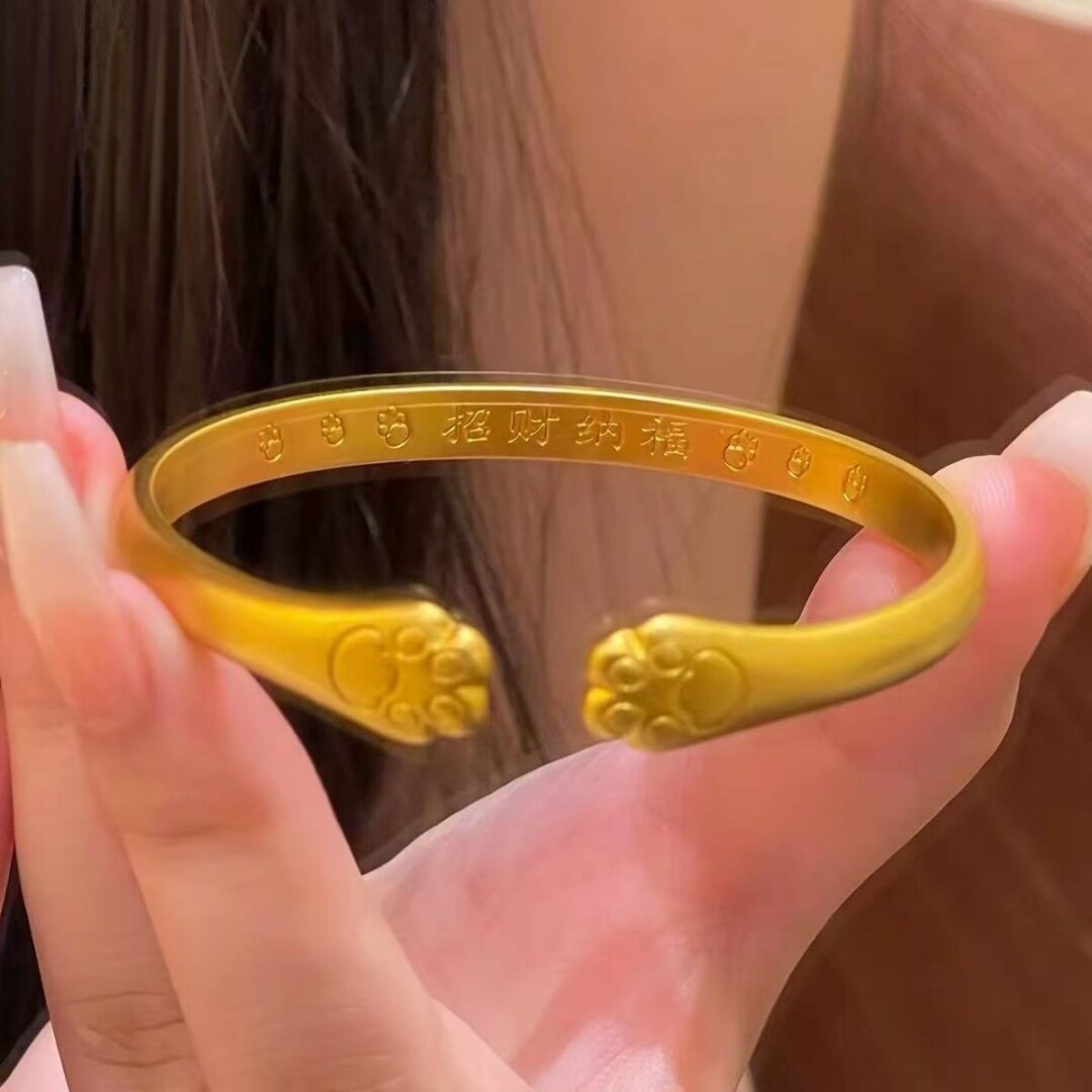 归真居仿真金古法传承猫爪手镯首饰百搭手环镯子黄金色轻奢实心
