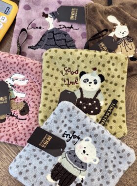 瑾木良品儿童可爱波点卡通暖绒擦手巾珊瑚绒成人超强吸水家用毛巾