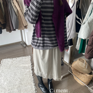 ciment 韩国东大门高品质优质美利奴羊毛百搭条纹宽松毛衣针织衫