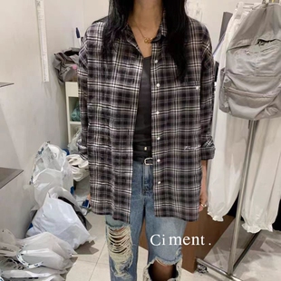 ciment 韩国东大门薄款百搭时髦格子防晒衬衫