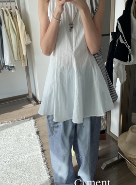 ciment 白色薄款设计感收腰无袖背心连衣裙