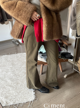 ciment 高品质加绒咖绿色微喇牛仔裤店主自留