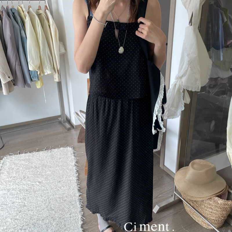 ciment 百搭显瘦黑白点点松紧腰半身裙