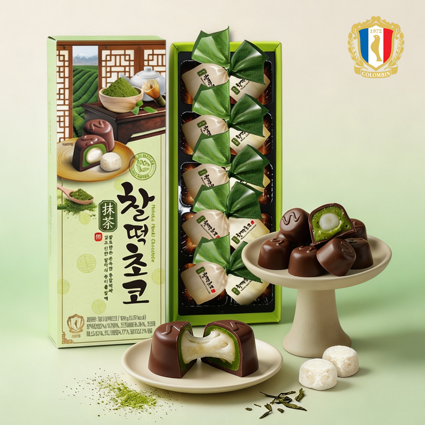 韩国COLOMBIN黄豆粉抹茶糯米滋麻薯年糕夹心巧克力礼盒进口零食
