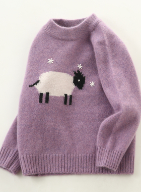 洪叶云台儿童100%纯山羊绒衫女童毛衣新款卡通加厚中小宝宝打底衫