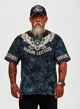 VANSON/万森 复古翅膀扎染印花机车T恤 NVST-2109