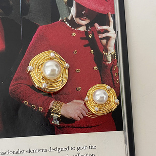 高品质小香名媛风金色珍珠钮扣皮草大衣风衣装饰扣西服毛衣百搭扣