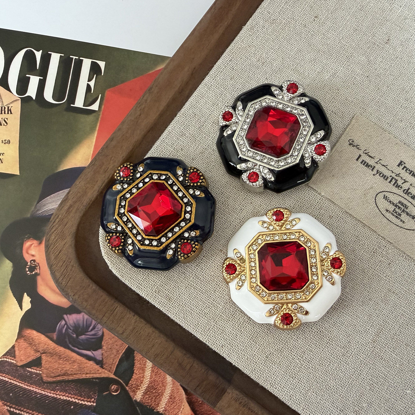 中古Vintage珐琅方钻金属纽扣轻奢高级感貂皮大衣皮草西服装饰扣