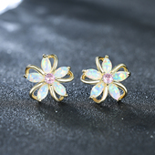 9184·针925银 原创opal系列·浪漫樱花 设计师澳宝耳饰