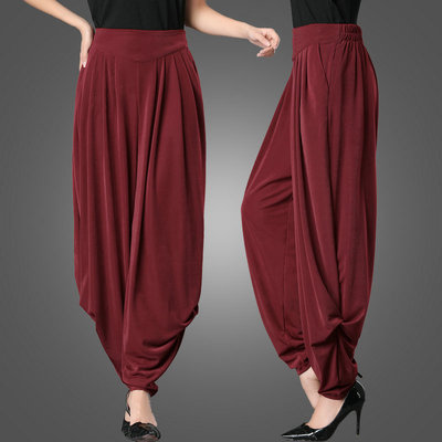 袖影宽松松紧腰围女裤长裤萝卜裤