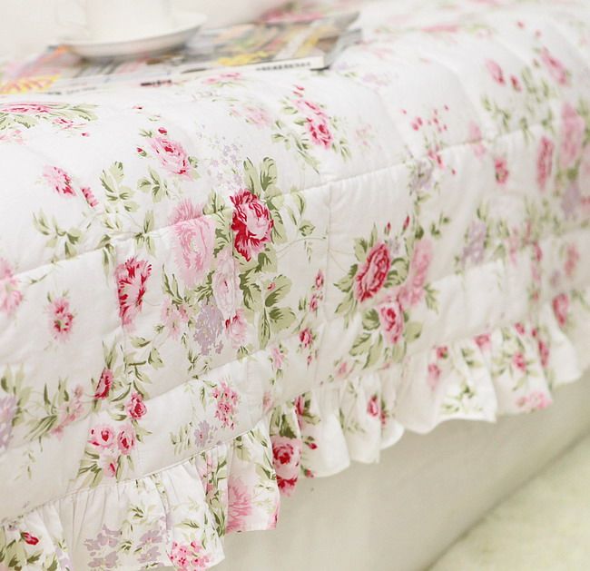 韩版新款**粉色玫瑰园荷叶边工艺纯棉绗缝 夹棉 沙发垫 飘窗垫,居家布艺,沙发垫,淘宝优惠券,粉丝福利购,淘宝优惠卷